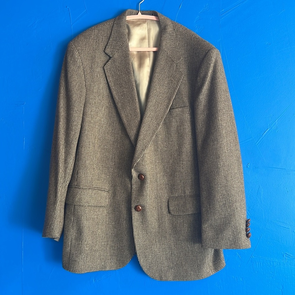 Woolrich Men’s blazer tweed vintage Classic‎ Houndstooth sports coat brown 42R